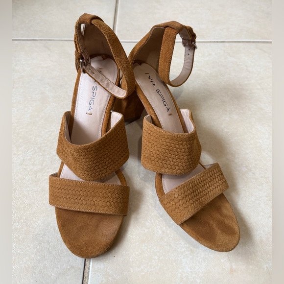 Via Spiga Shoes - Via Spiga Womens Wendolin Suede Textured Block Heels Tan Size 7.5 US